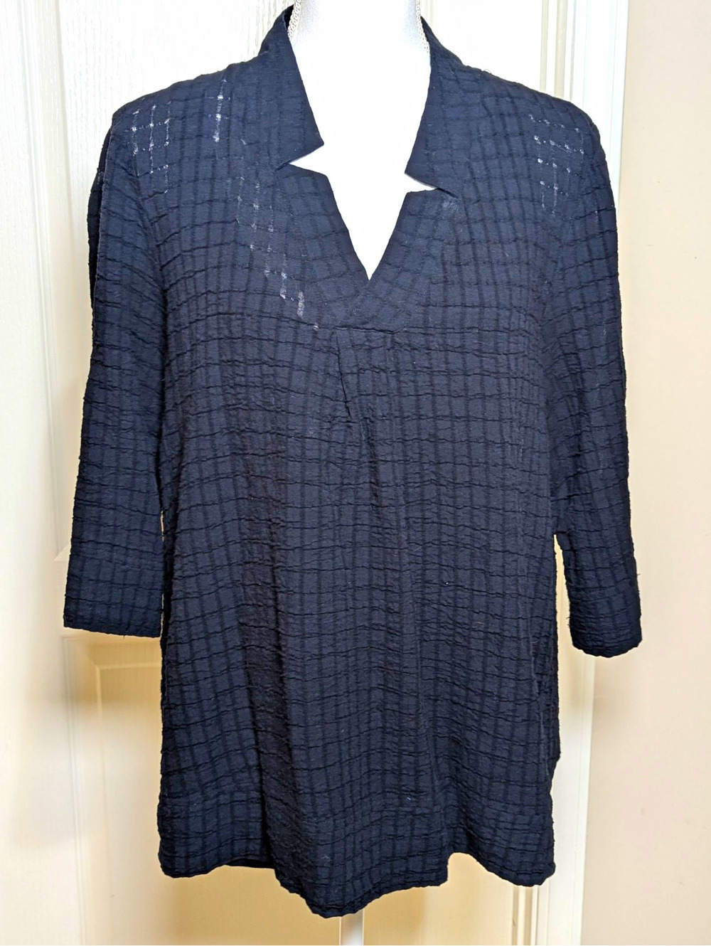 Soft Surroundings Women's Black Woven V-Neck 3/4 Sleeve Tunic Top Size XL
